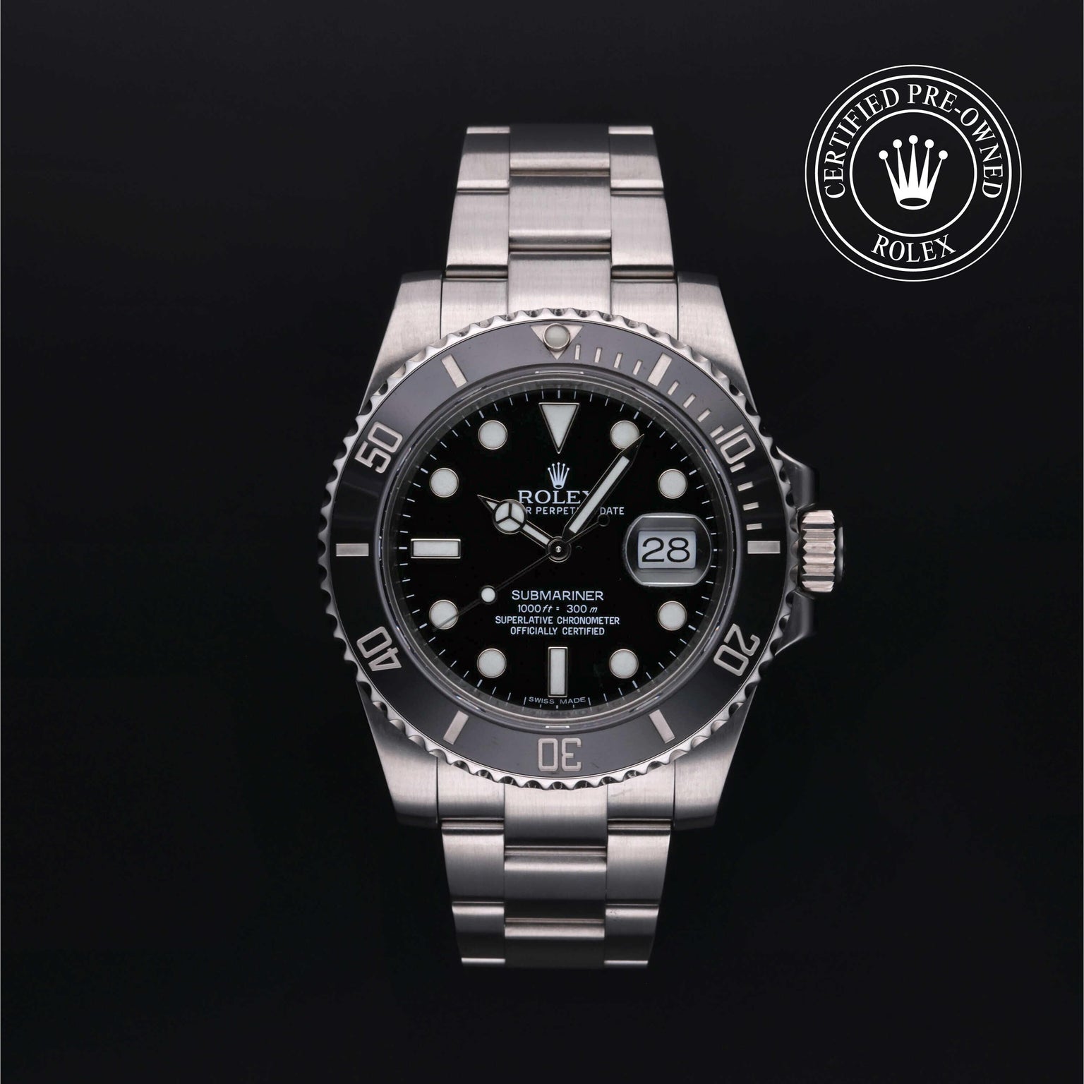 Rolex CPO Submariner M116610LN front on white background