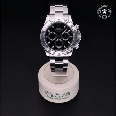 Rolex Certified Pre-owned Daytona M116520-0015 front on black background