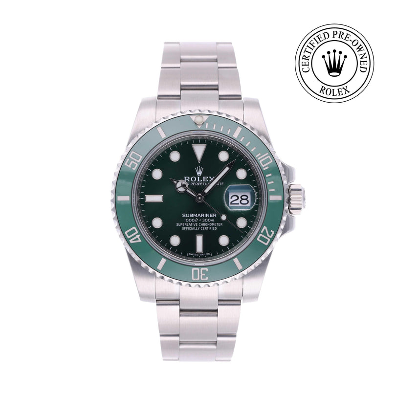 Rolex Certified Pre-owned Submariner M116610LV-0002 front on white background