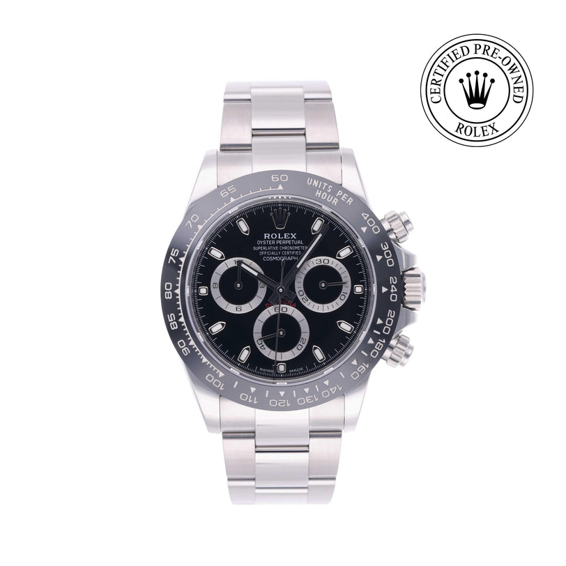 Rolex Certified Pre-owned Daytona M116500LN-0002 front on white background