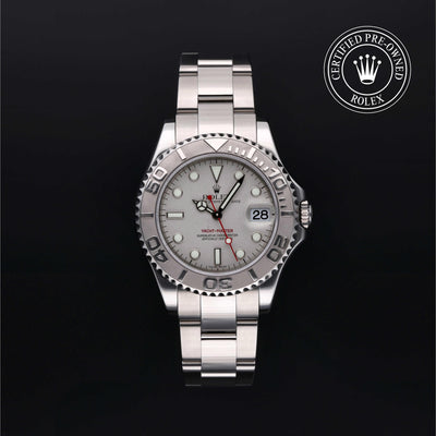 Rolex Certified Pre-owned Yacht-Master M168622-0004 front on black background