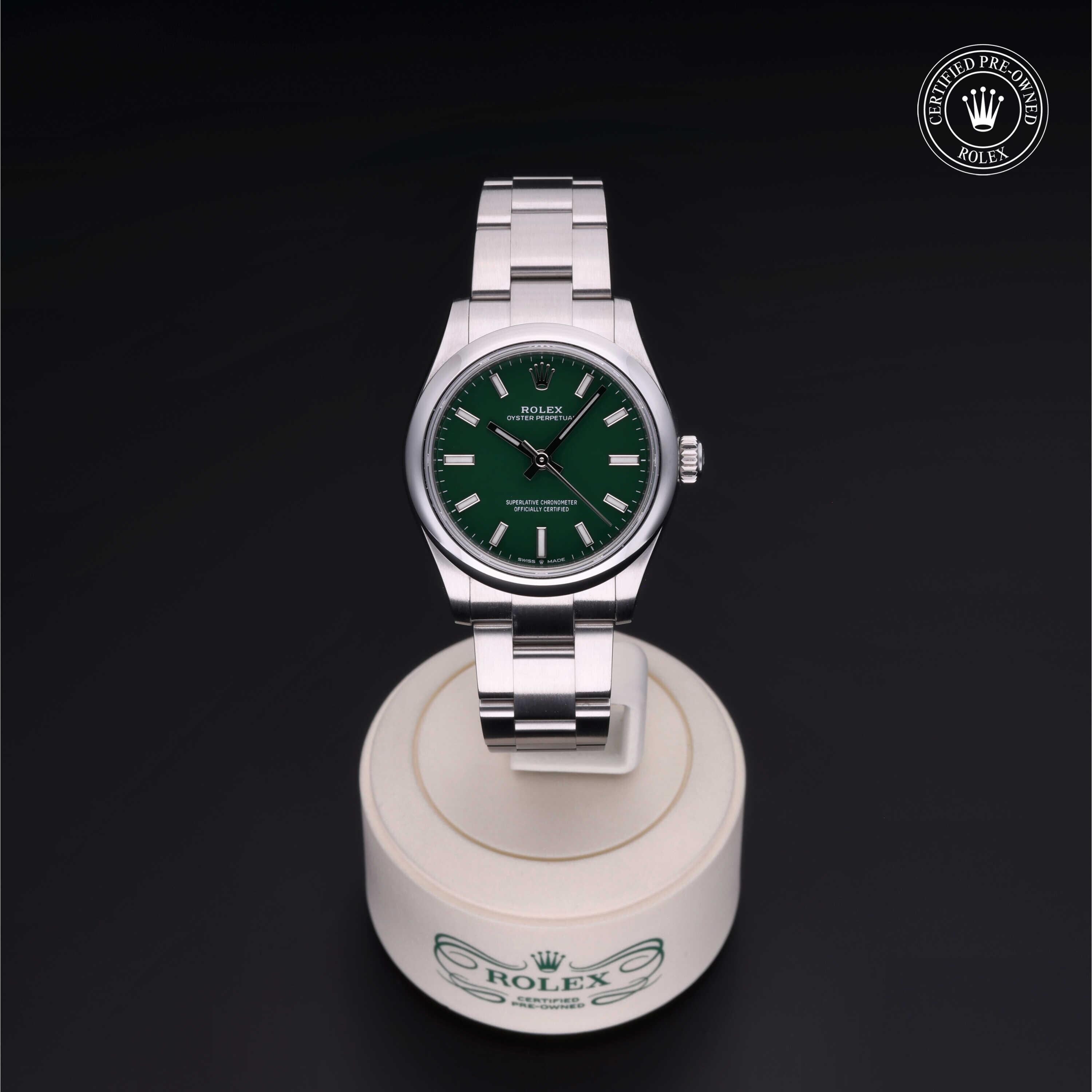 Rolex CPO Oyster Perpetual M277200 front on white background