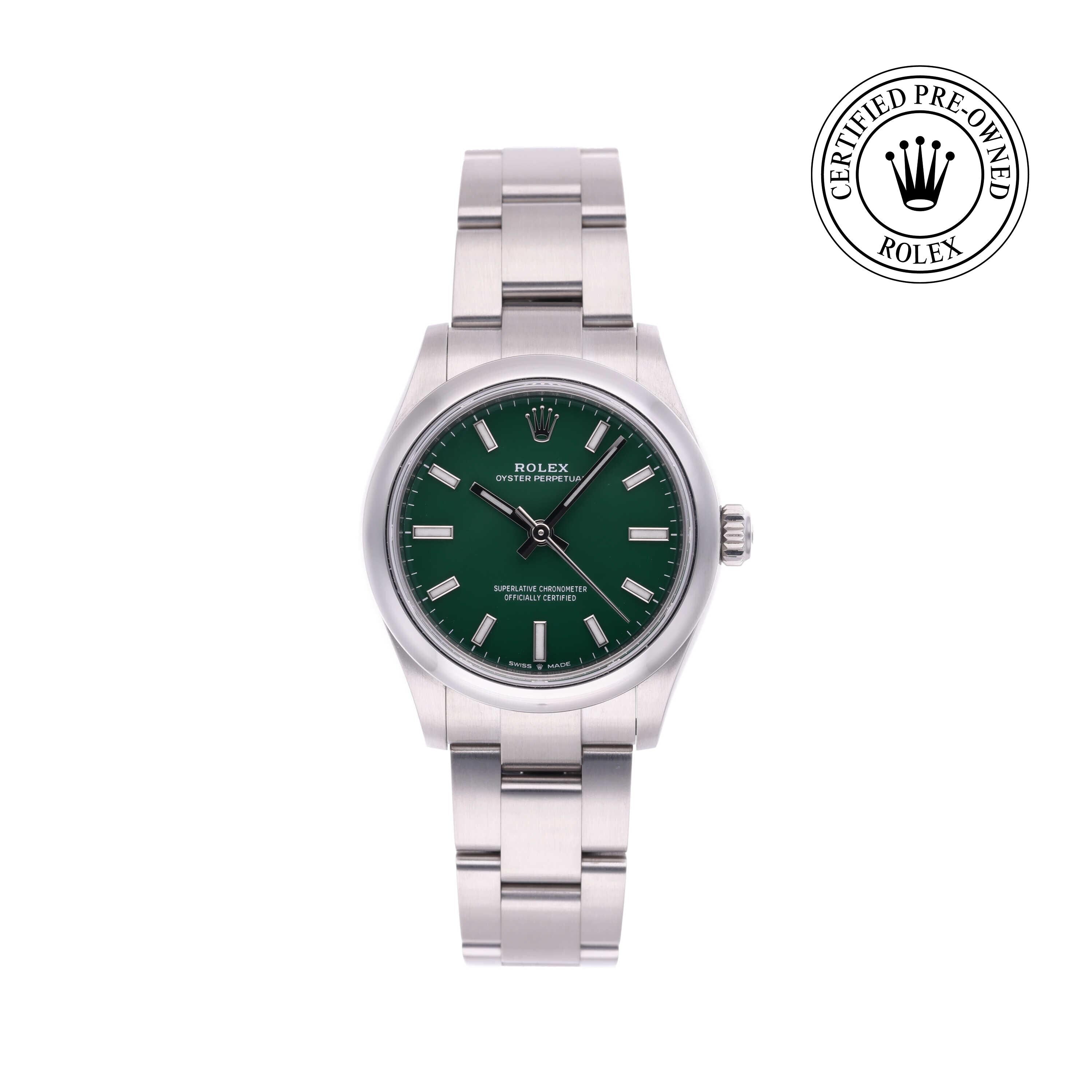 Rolex CPO Oyster Perpetual M277200 front on white background
