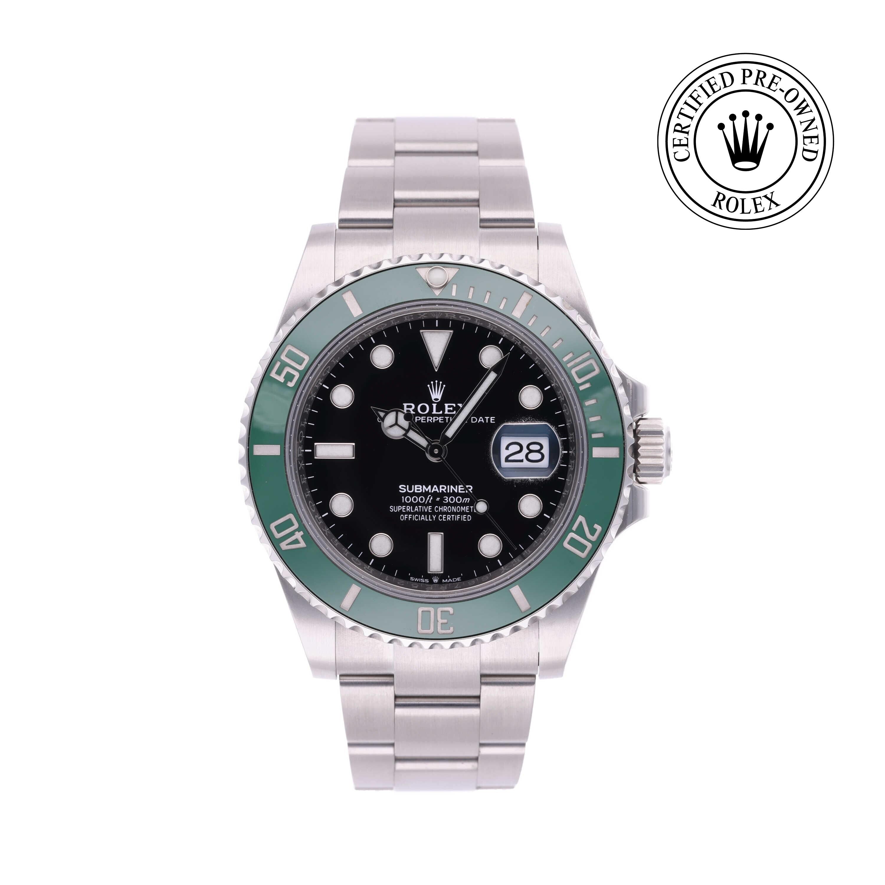 Rolex CPO Submariner M126610LV front on white background