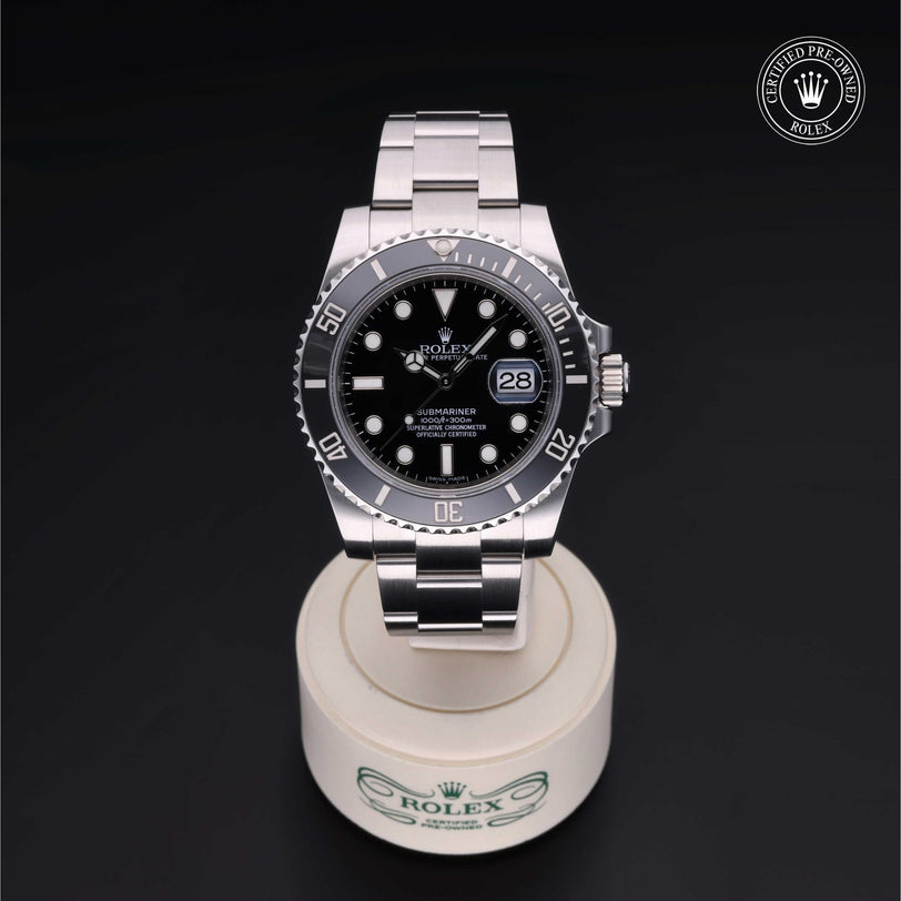 Rolex Certified Pre-owned Submariner M116610LN-0001 front on black background