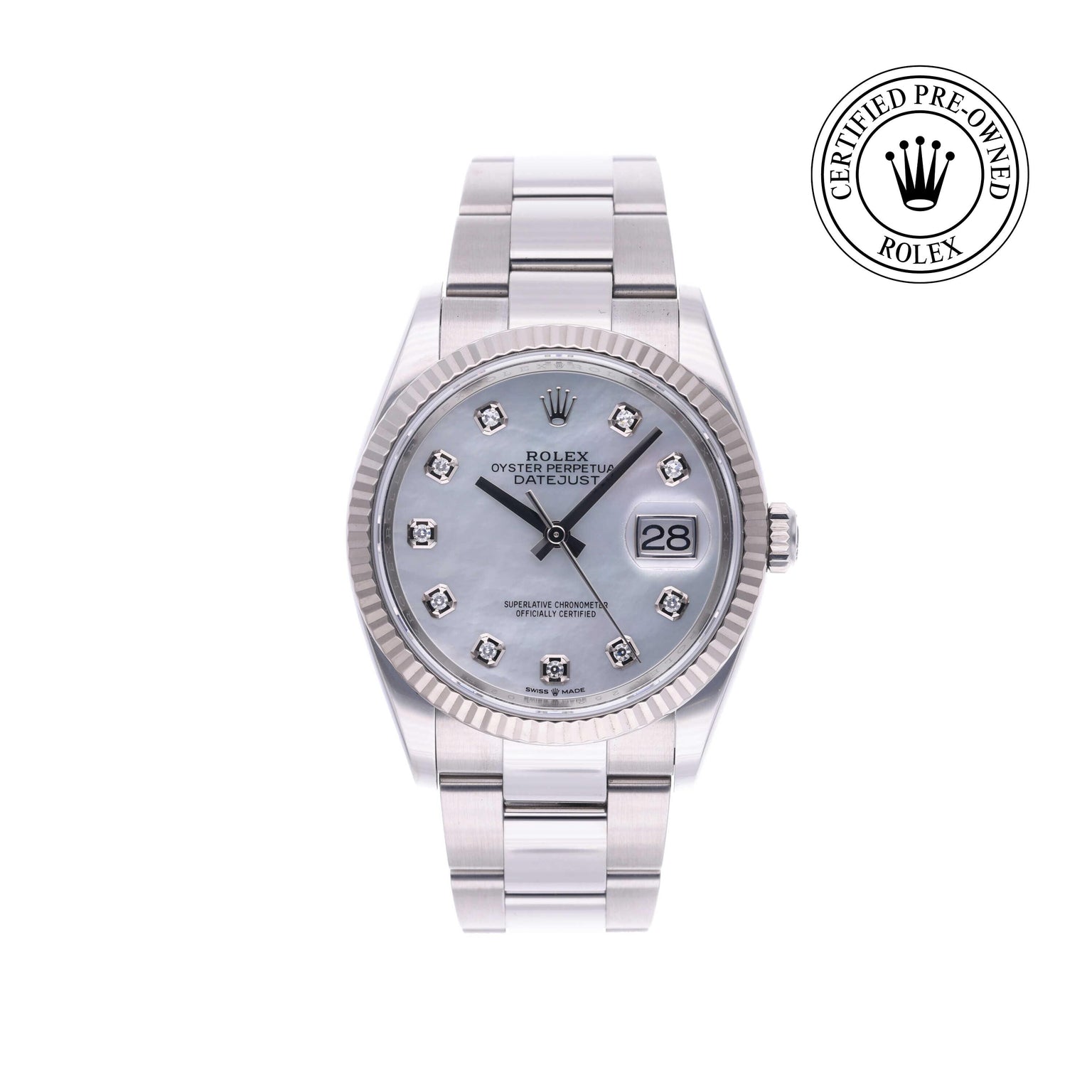 Rolex CPO Datejust M126234 front on white background