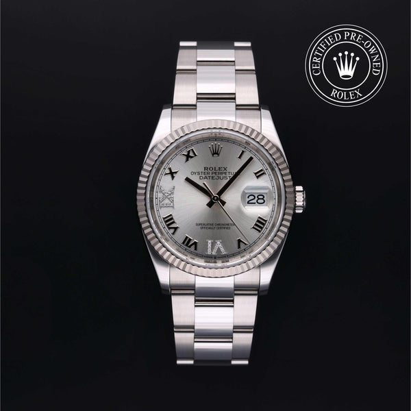 Rolex Certified Pre-owned Datejust M126234-0030 front on black background