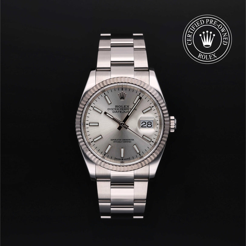Rolex Certified Pre-owned Datejust M126234-0014 front on black background