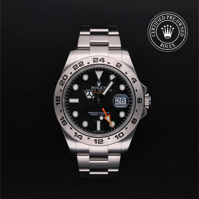 Rolex Certified Pre-owned Explorer M216570-0002 front on black background
