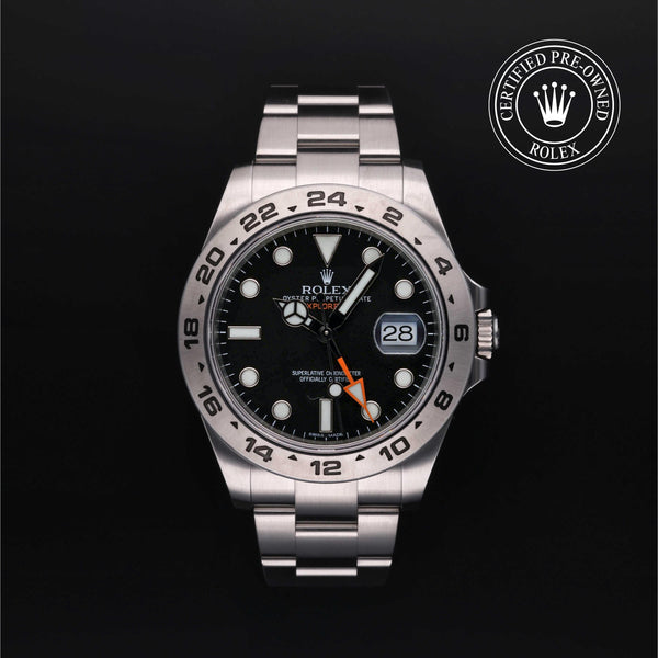 Rolex Certified Pre-owned Explorer M216570-0002 front on black background