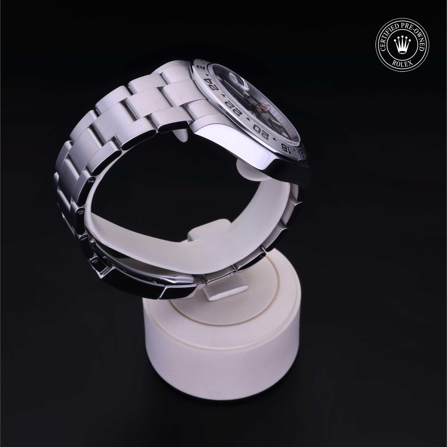 Rolex Certified Pre-owned Explorer M216570-0002 front on black background