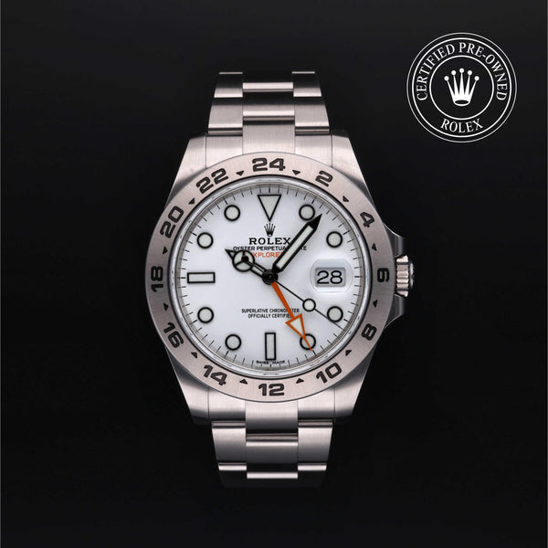 Rolex Certified Pre-owned Explorer M216570-0001 front on black background