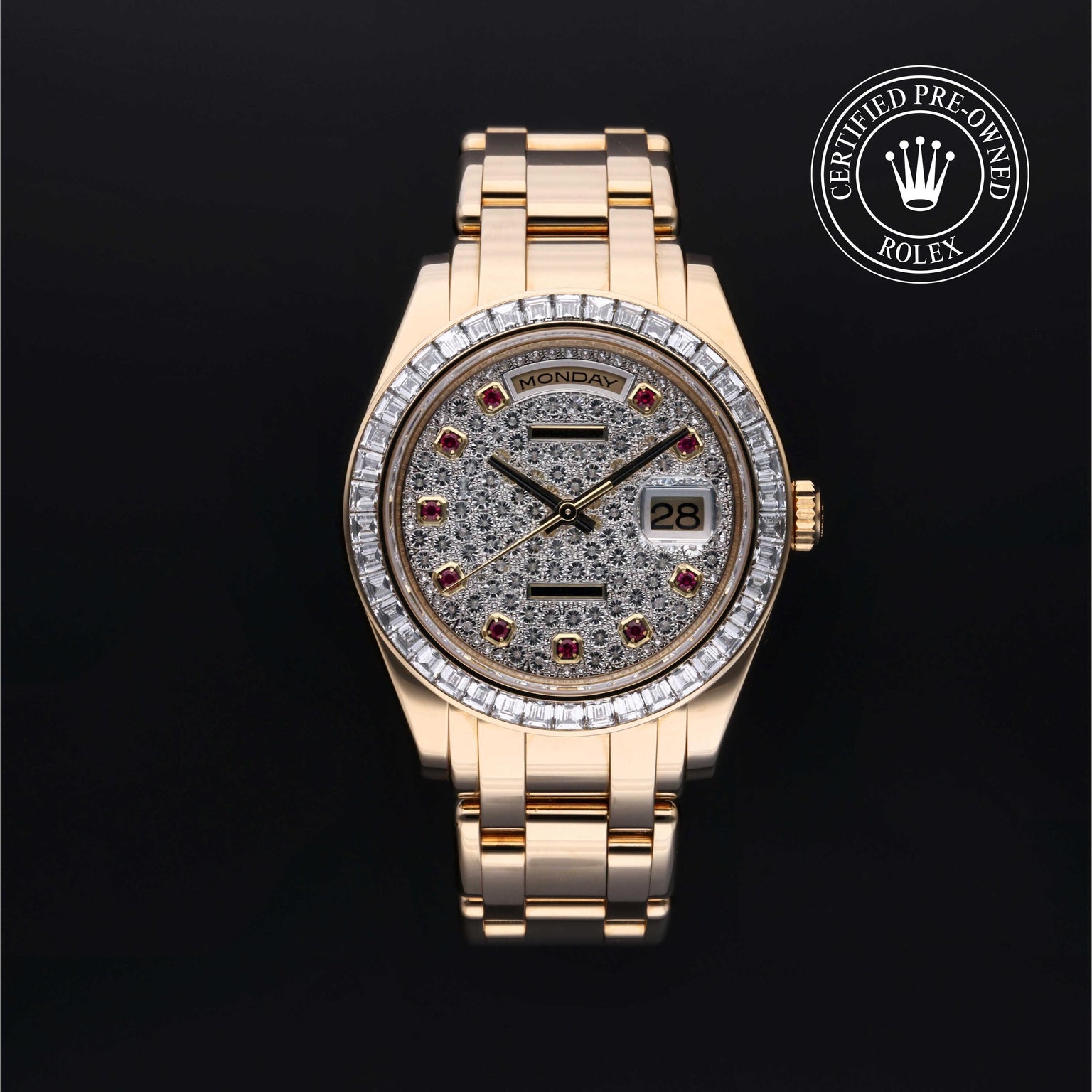 Rolex CPO Pearlmaster M18958BR front on white background
