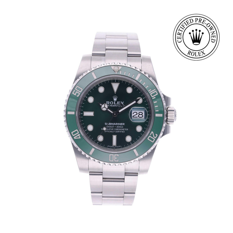 Rolex Certified Pre-owned Submariner M116610LV-0002 front on white background