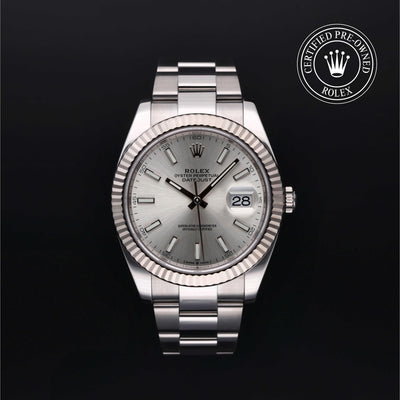 Rolex Certified Pre-owned Datejust M126334-0003 front on black background