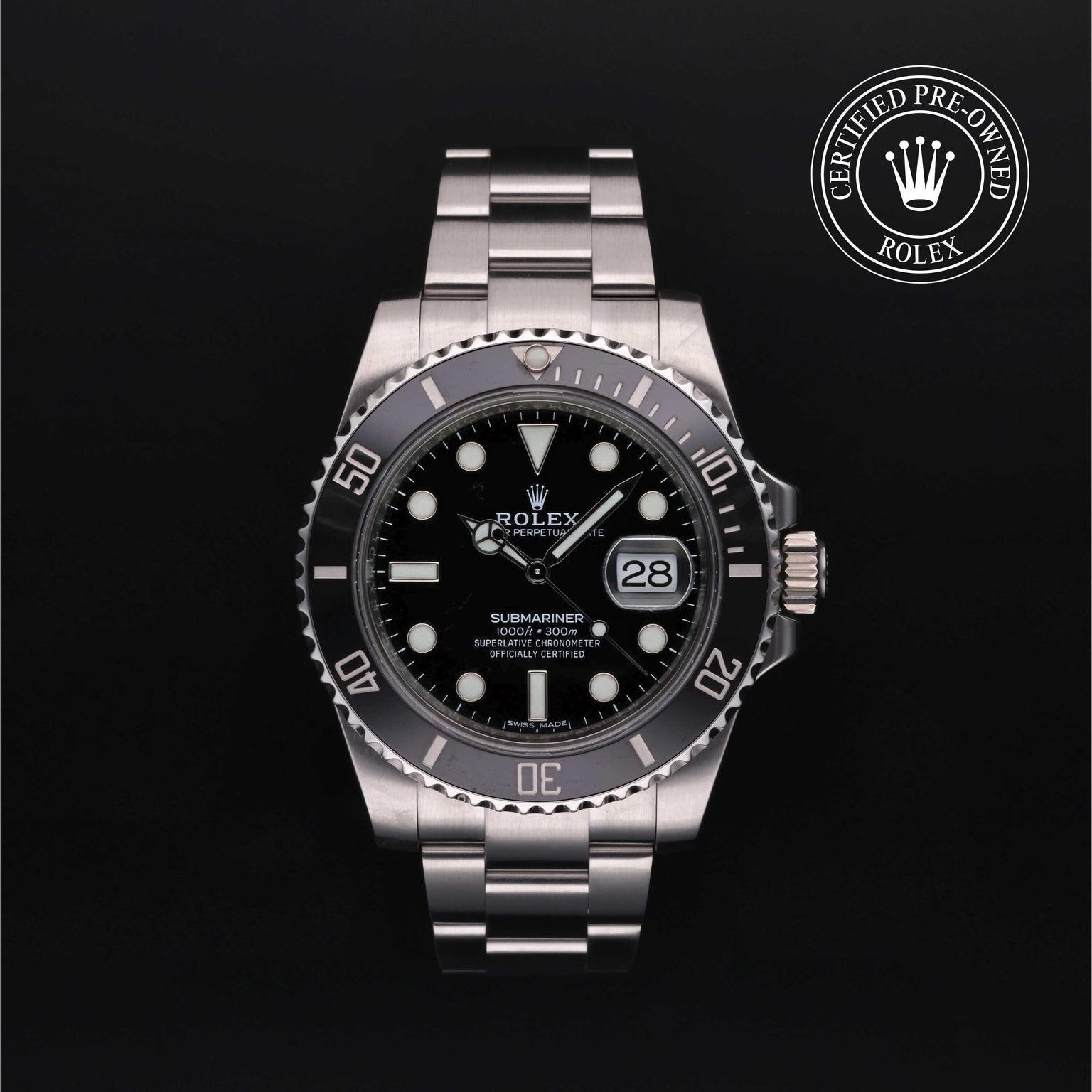 Rolex CPO Submariner M116610LN front on white background