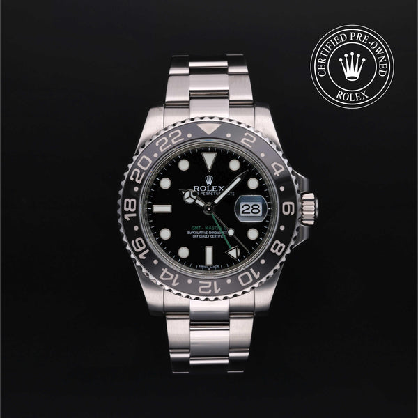 Rolex CPO GMT M116710LN front on white background