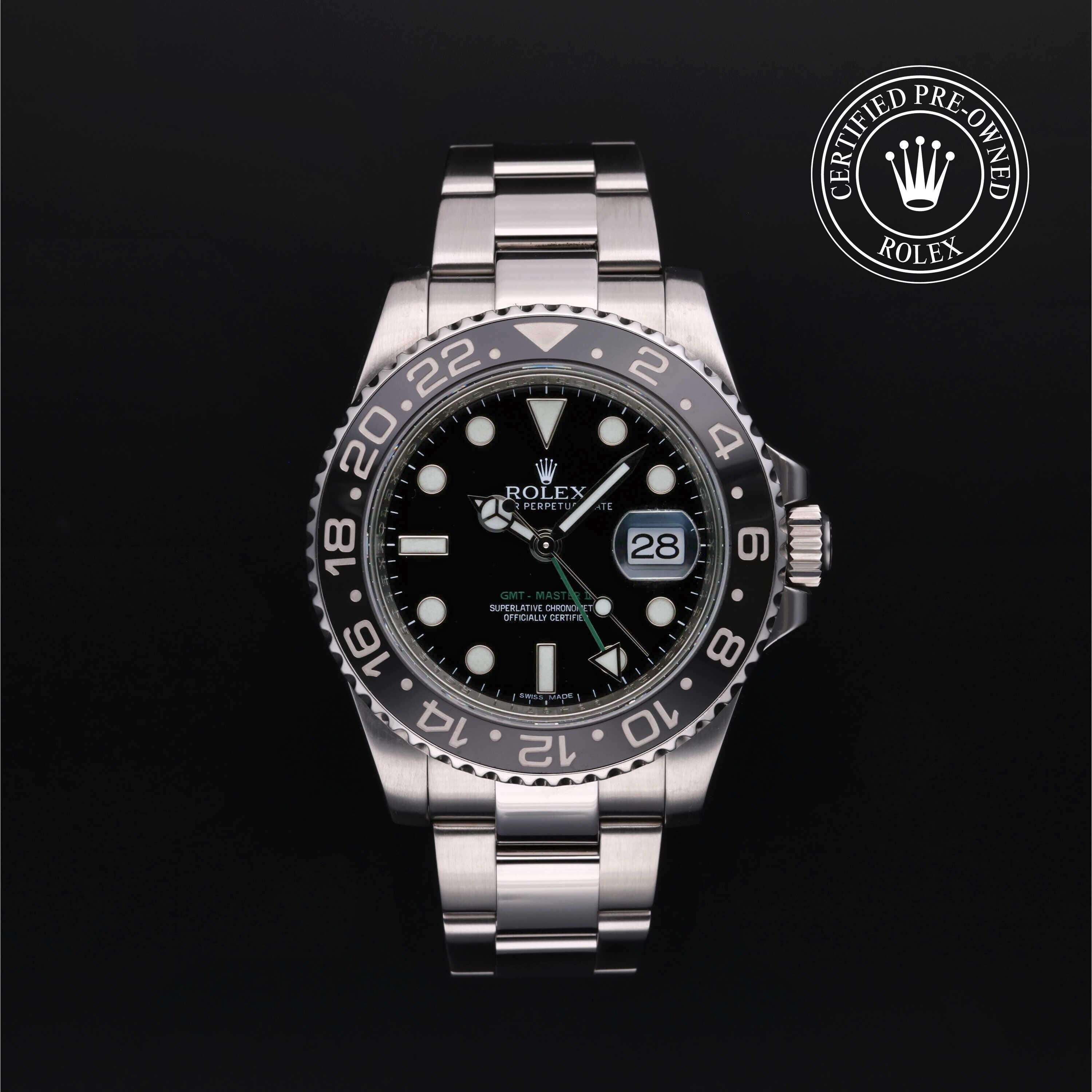 Rolex CPO GMT M116710LN front on white background