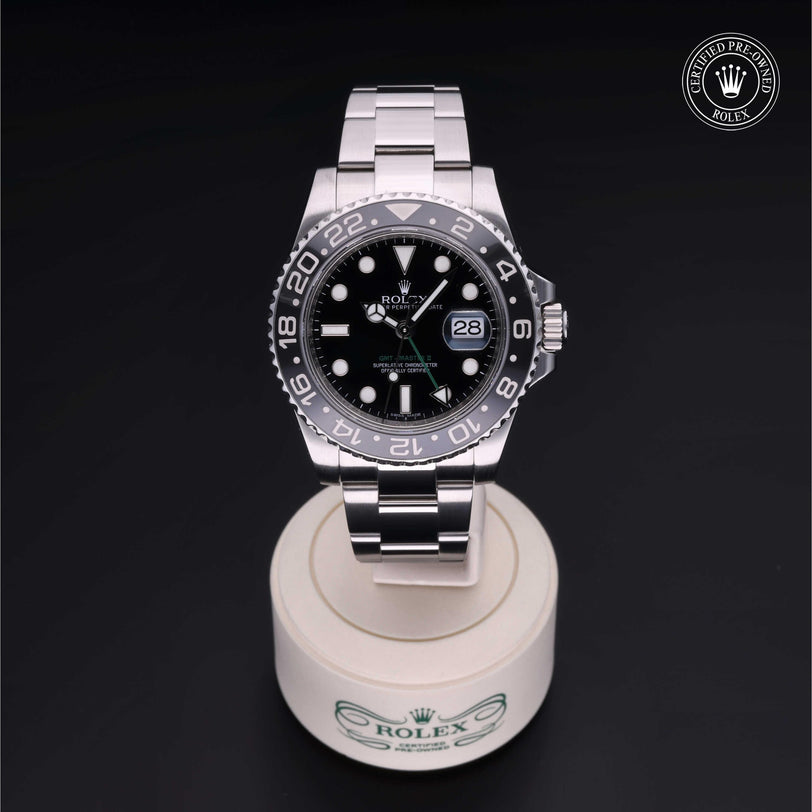 Rolex CPO GMT M116710LN front on white background