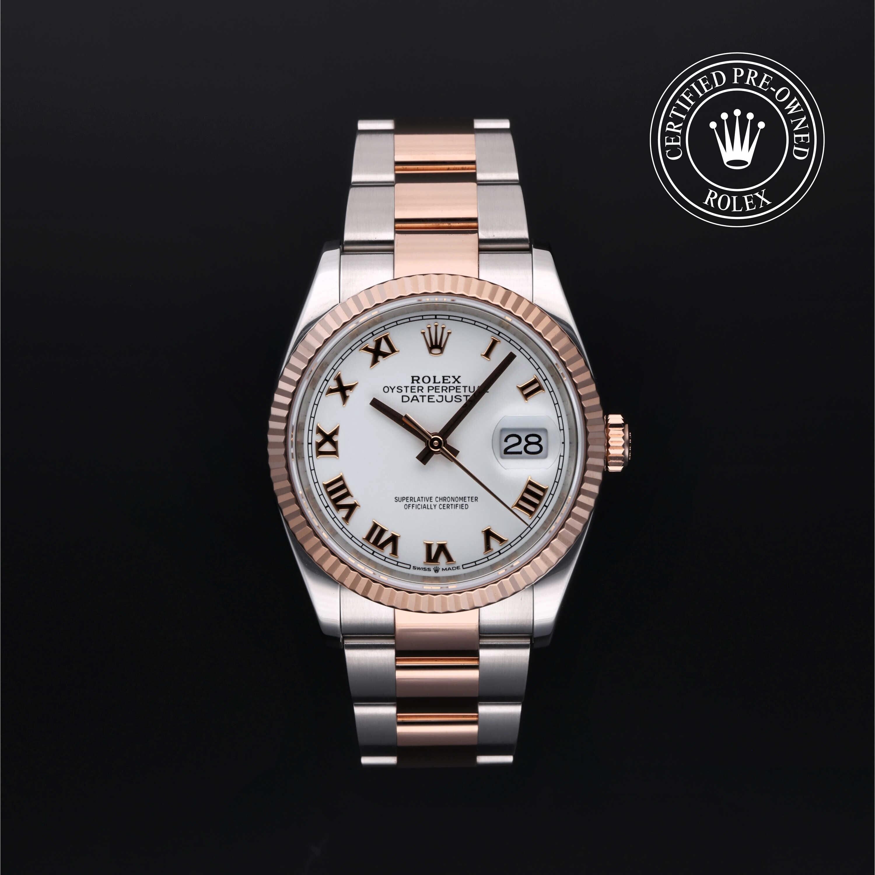 Rolex Certified Pre-owned Datejust M126231-0016 front on black background