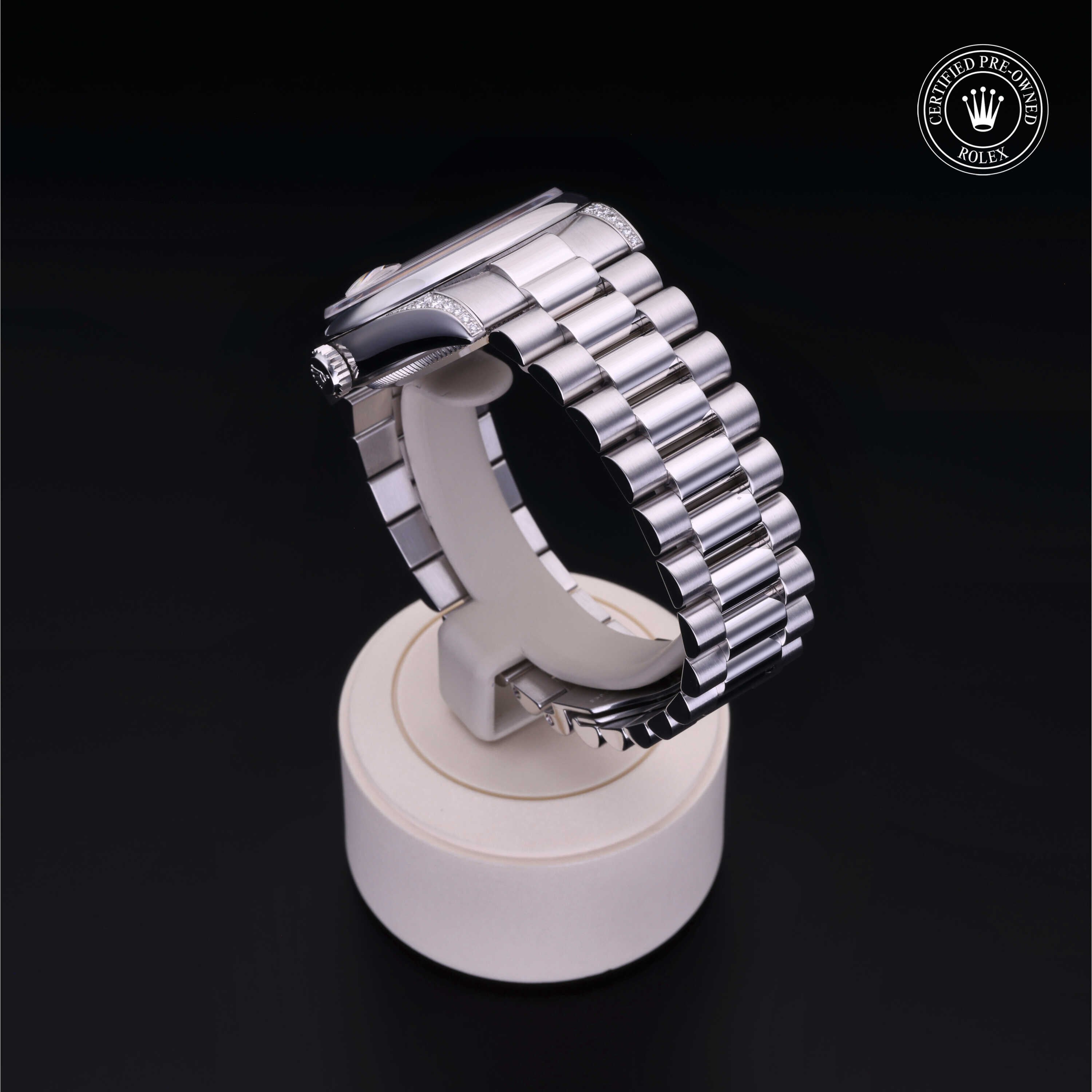 Rolex Certified Pre-owned Day-date M118296-0002 front on black background