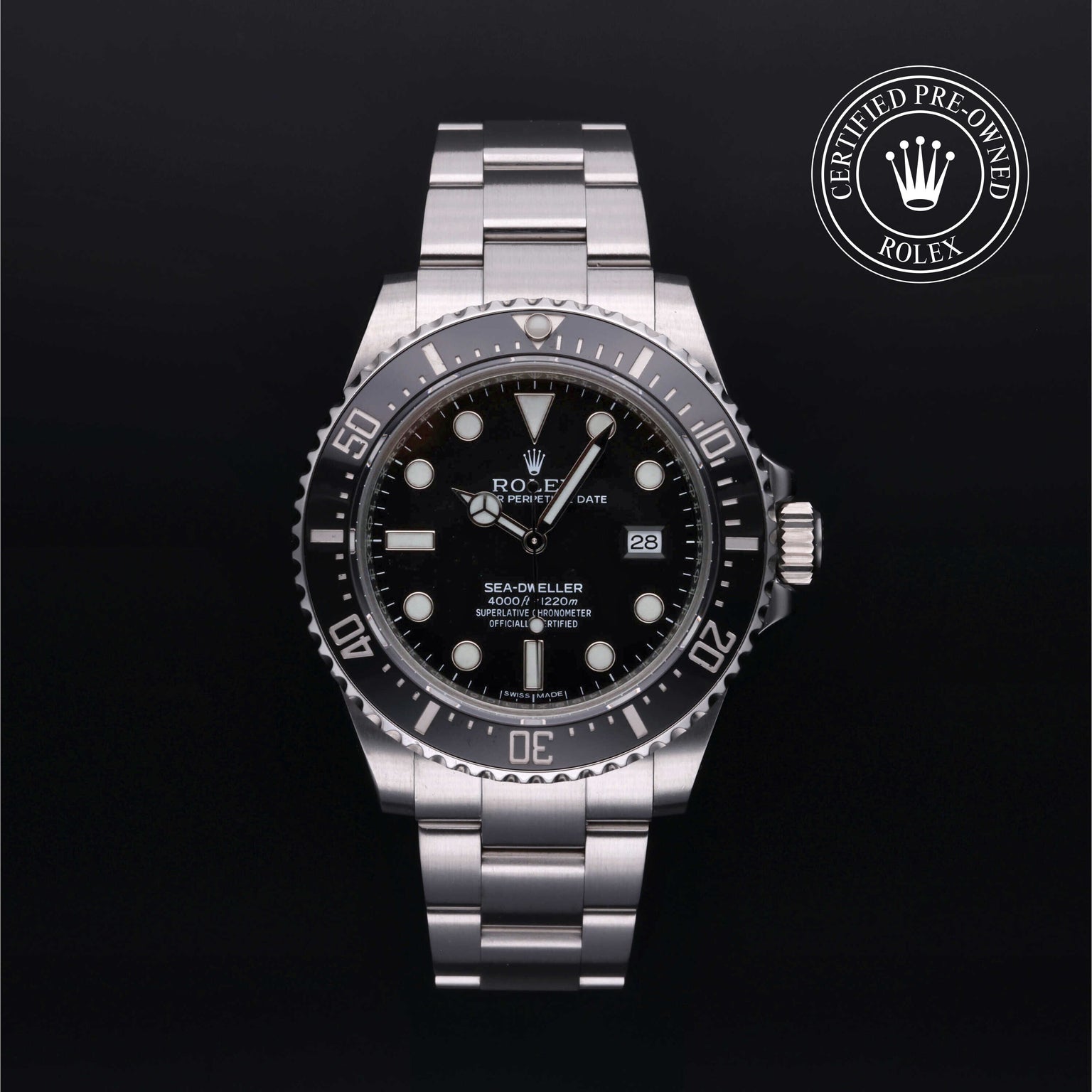 Rolex Certified Pre-owned Sea-Dweller M116600-0003 front on black background