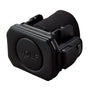 Black virtual reality headset with textured front panel, side controls, and adjustable head strap.