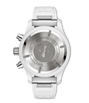 Silver chronograph watch with white rubber strap and Le Petit Prince engraving on caseback.