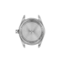 Back view of a Tissot watch with brand name and specifications on a white background