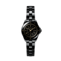 Black Chanel watch with a white background
