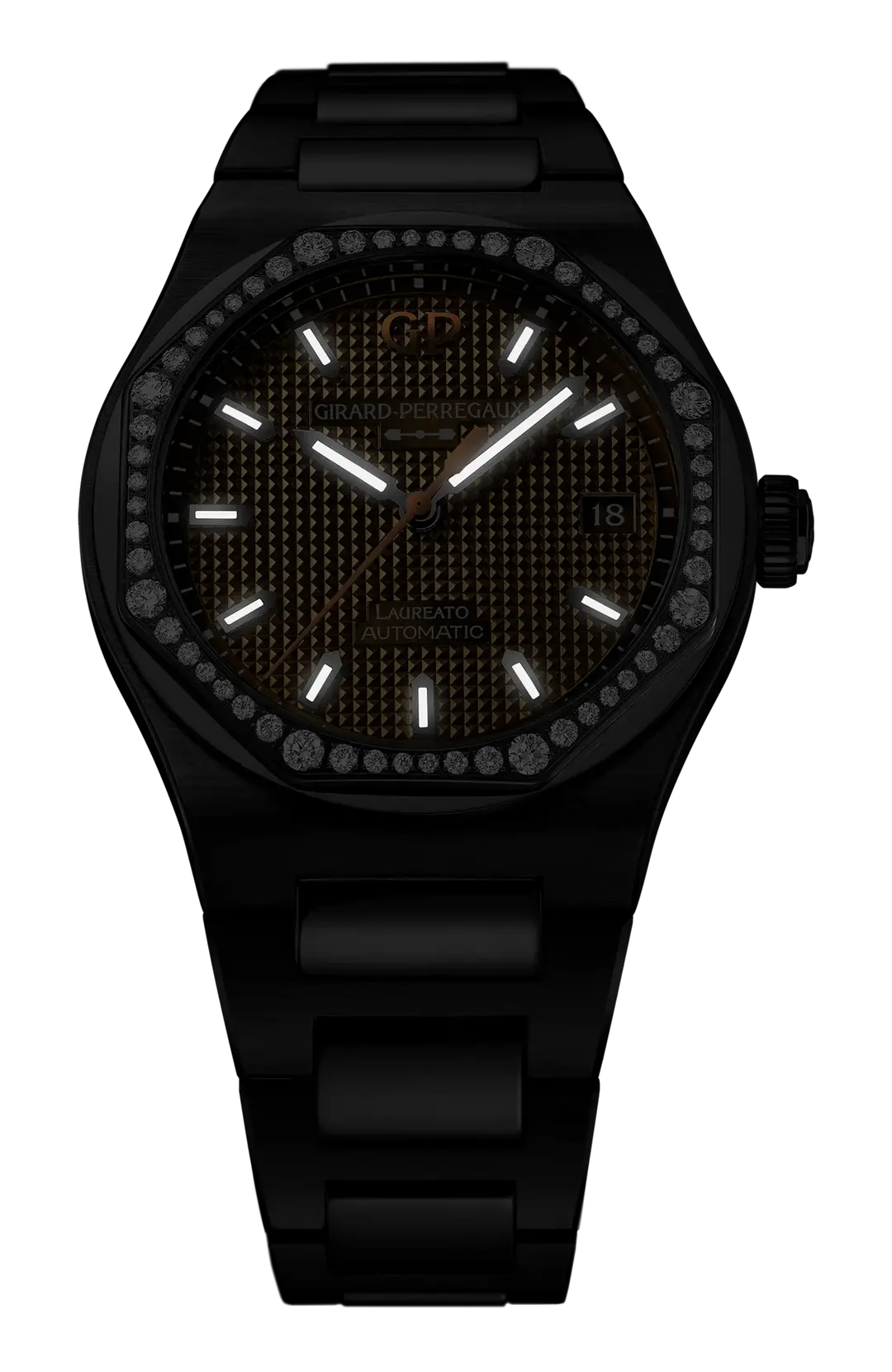 Night vision of the watch with a detailed face on a white background