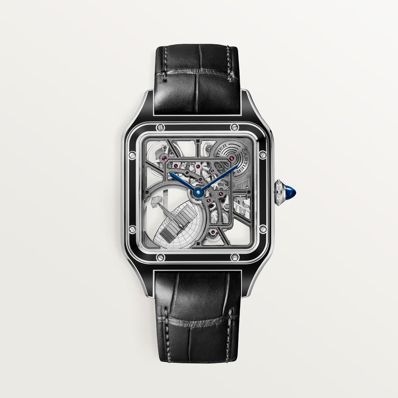 Cartier Santos-dumont Skeleton Equipped with A Micro-rotor Large Model WHSA0044 front on white background
