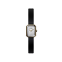 The Chanel Première Ribbon is a luxury women’s wristwatch featuring a slim black rubber strap, rectangular yellow gold-edged face, diamond dial, gold hands, and the iconic Chanel logo.