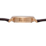 Side view of the Lange & Sohne Richard Lange gold wristwatch featuring a brown leather strap and a central crown.