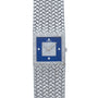 The Piaget Tradition Lapis Lazuli Diamond Dress Watch features a textured silver band, diamond-studded face, and a striking blue square bezel.