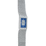 The Piaget Tradition Lapis Lazuli Diamond Dress Watch features a silver mesh bracelet, a blue square face, and diamond hour markers.