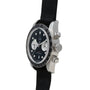 Side view of the TUDOR Black Bay Chronograph wristwatch featuring a black strap and black bezel.