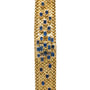 Close-up of the Patek Philippe Yellow Gold Integrated Dress Watch featuring a textured gold band with square blue gemstones set in a geometric pattern.