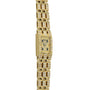 The Piaget Polo Pave gold wristwatch features a rectangular face with diamond accents on the band and around the dial, displayed against a white background.