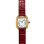 Cartier Gondole Ladies watch featuring a white Roman numeral dial and a textured red leather strap, displayed on a white background.