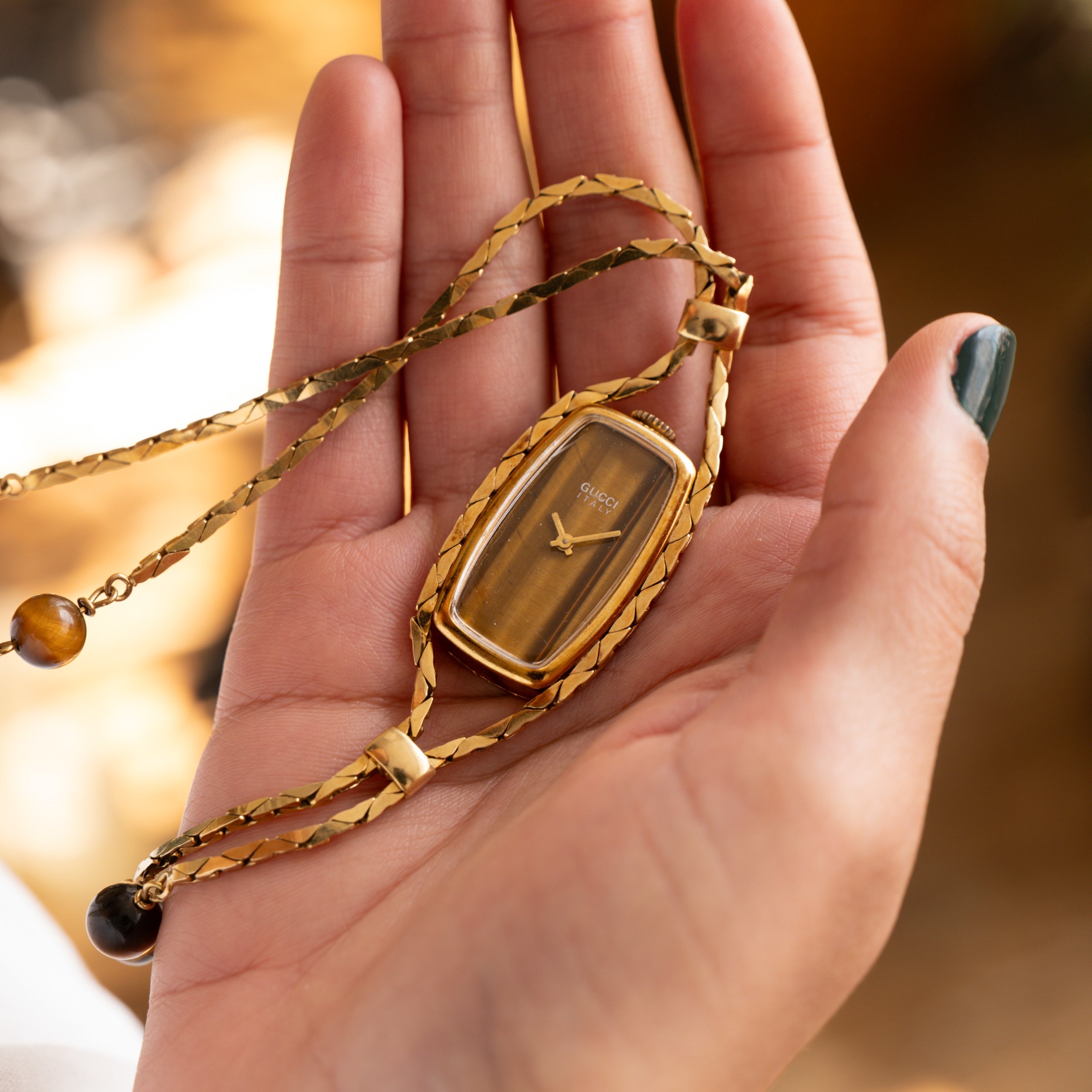 Gucci Tiger's Eye Sautoir Timepiece Necklace