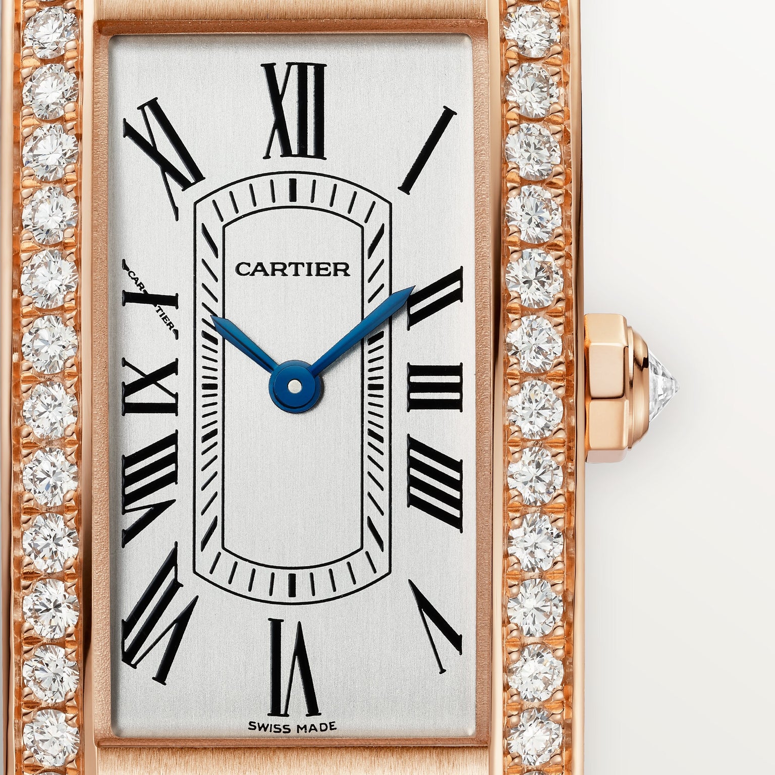 Tank Américaine Small Model | Quartz Movement, Rose Gold, Diamonds, Leather