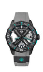 Ulysse Nardin Diver [X SKELETON ONE MORE WAVE]: gray and black sports watch with turquoise accents, visible gears, and Ulysse Nardin logo on the dial.