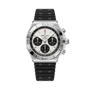 Breitling Chronomat B01 42mm chronograph watch with stainless steel case, cream dial, black subdials, and black rubber strap.