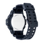 Black resin digital watch with white circular dial face and black textured band with perforated holes.