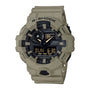 Gray resin G-Shock watch with black dial, analog hands, digital display showing time and date, and shock-resistant design.