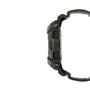 Green resin digital watch with rectangular display and textured side buttons, shown from the side profile.