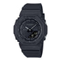 Black G-Shock watch with analog and digital display, resin band and case, 200m water resistance rating.
