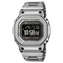 Silver stainless steel G-Shock digital watch with square face, displaying time 10:58, featuring solar power and multi-band co
