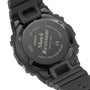 Black resin digital watch with stainless steel caseback displaying model GW-5000U specifications and solar icon.